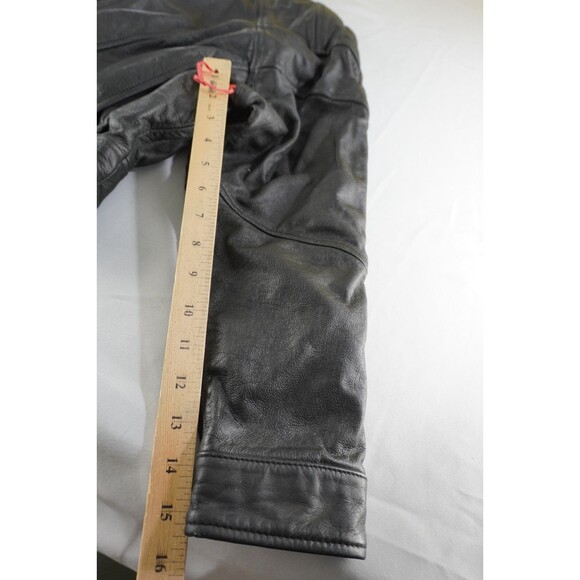 VTG WILSONS 3M THINSULATE Lined Women Small Glossy Black Leather Zip Moto Jacket - Picture 5 of 8